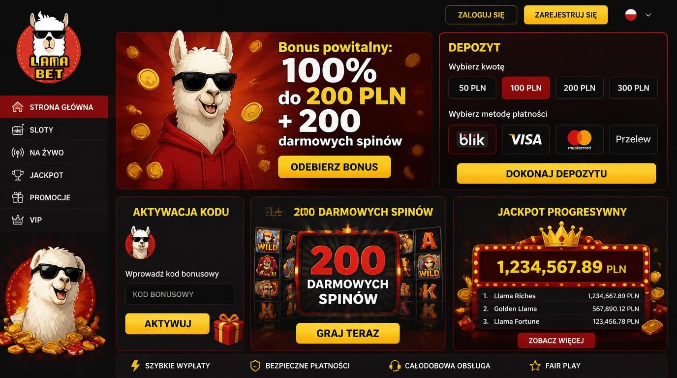 Ekran powitalny Lamabet Casino z bonusem powitalnym
